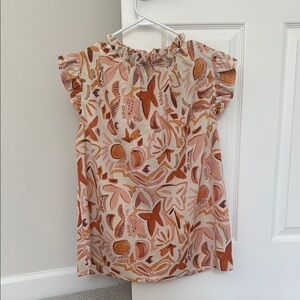 Patterned Cap/Ruffle Sleeve Shirt